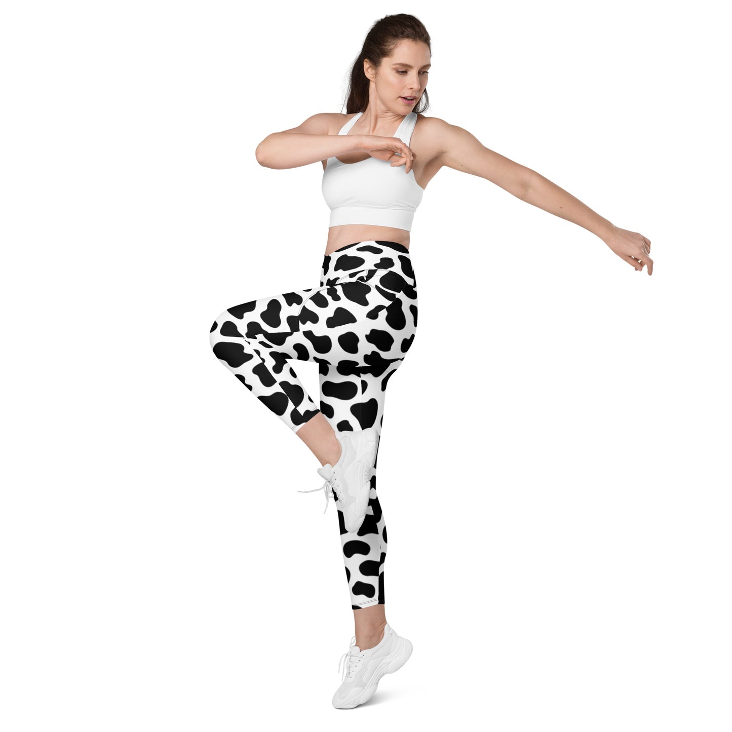 Western Cow Skin Leggings | Western Cow Print Crossover leggings with pockets