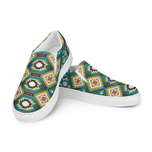 Western native American Indian Aztec geometric pattern Women’s slip-on canvas shoes
